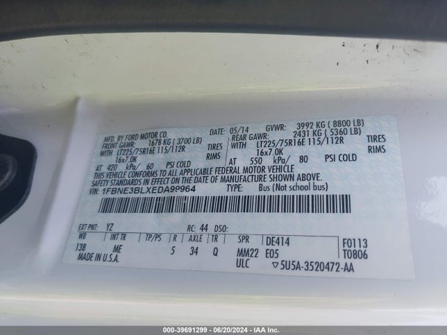 Ford E-350 Super Duty Xlt 2014 1FBNE3BLXEDA99964 Image 9
