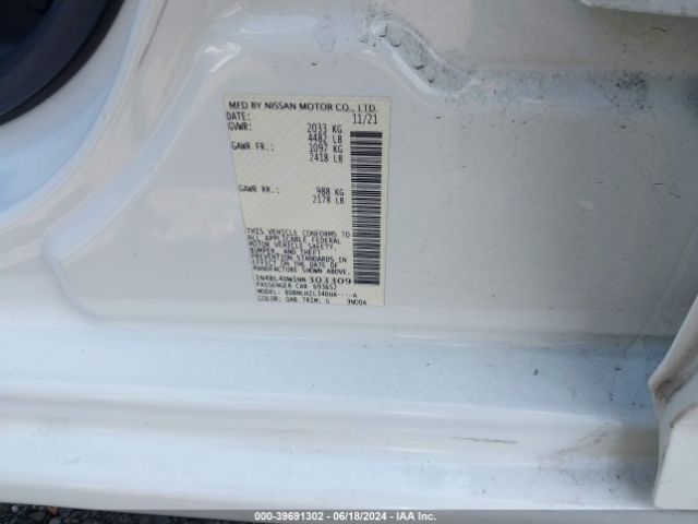 1N4BL4DW1NN303309 Nissan Altima Sv Intelligent Awd