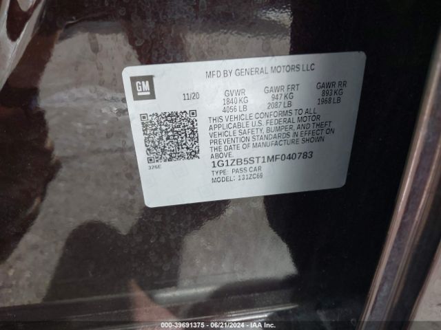 1G1ZB5ST1MF040783 Chevrolet Malibu Fwd Ls