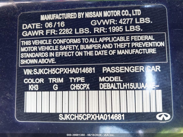 SJKCH5CPXHA014681 Infiniti Qx30 Sport