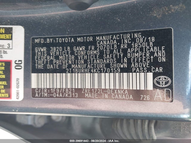 Toyota COROLLA LE 2019 2T1BURHE4KC170159 Image 9