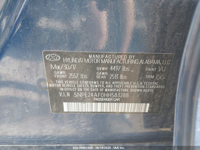 Hyundai SONATA SE 2017 5NPE24AF0HH583288 Image 9