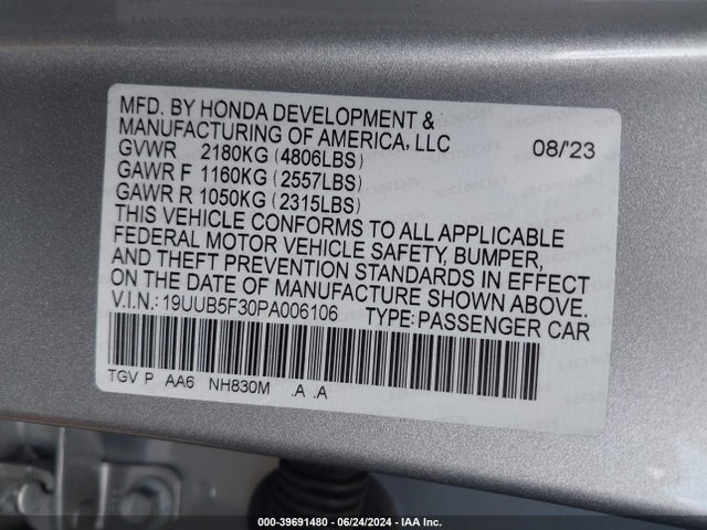 19UUB5F30PA006106 Acura Tlx Standard