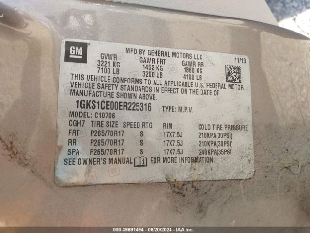 1GKS1CE00ER225316 GMC YUKON SLT