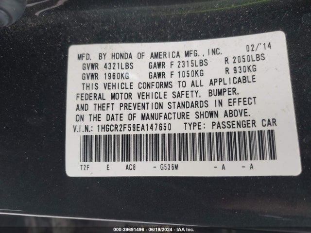 Honda Accord Sport 2014 1HGCR2F59EA147650 Image 9
