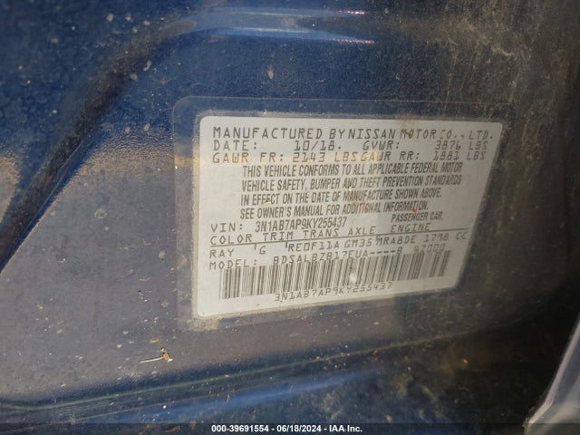 Nissan SENTRA S 2019 3N1AB7AP9KY255437 Image 9