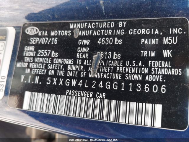 5XXGW4L24GG113606 KIA Optima Sx Turbo