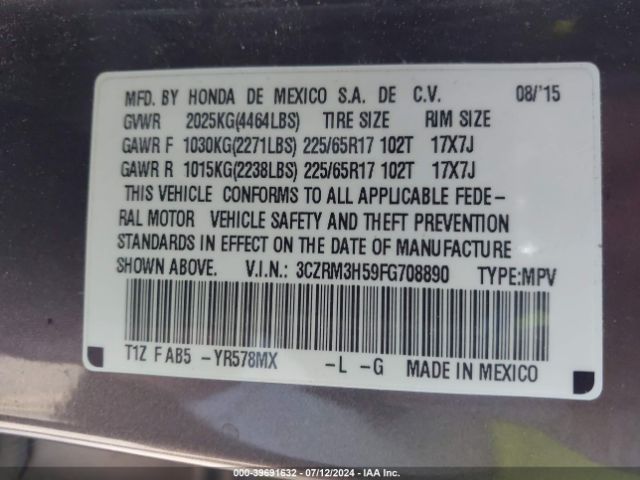 3CZRM3H59FG708890 Honda CR-V EX