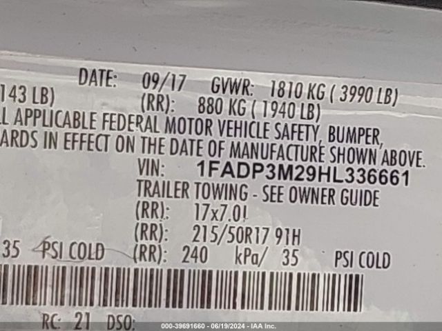 1FADP3M29HL336661 Ford FOCUS SEL