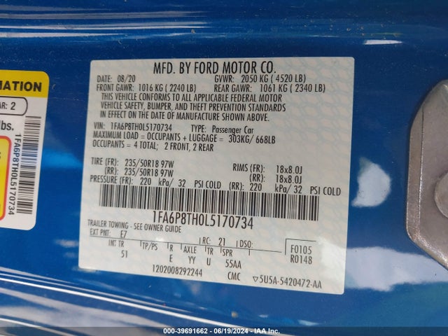 Ford Mustang Ecoboost Premium Fastback 2020 1FA6P8TH0L5170734 Image 9
