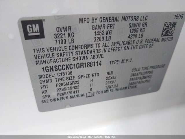 Chevrolet Tahoe Ltz 2016 1GNSCCKC1GR188114 Image 9