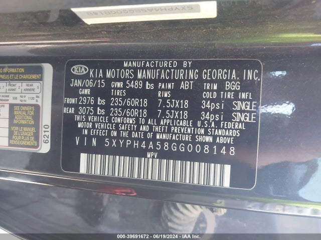KIA Sorento 3.3l Ex 2016 5XYPH4A58GG008148 Image 9