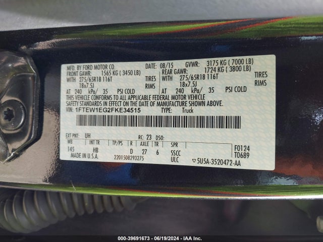 Ford F-150 Lariat 2015 1FTEW1EG2FKE34515 Image 9