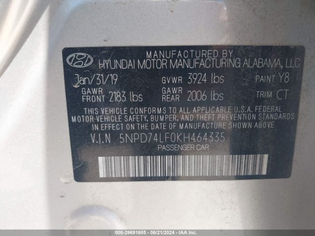 5NPD74LF0KH464335 Hyundai ELANTRA SE