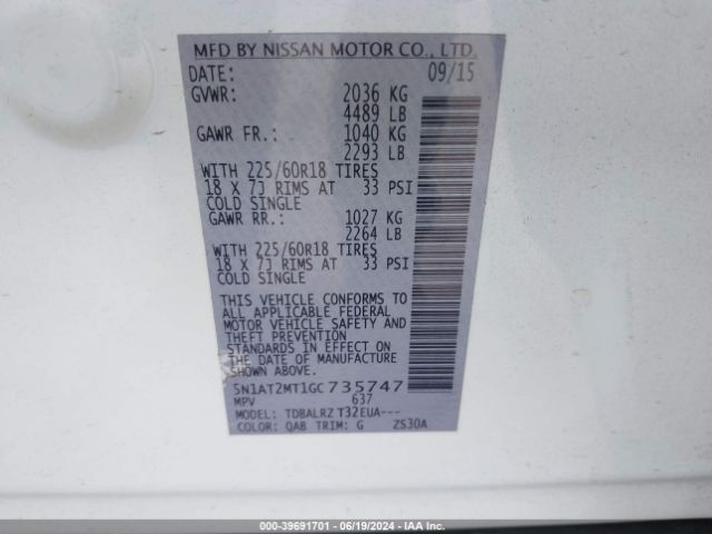 5N1AT2MT1GC735747 Nissan Rogue Sl