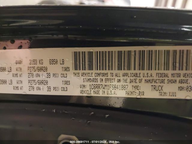 1C6RR7WM1FS641887 RAM 1500 Laramie Longhorn