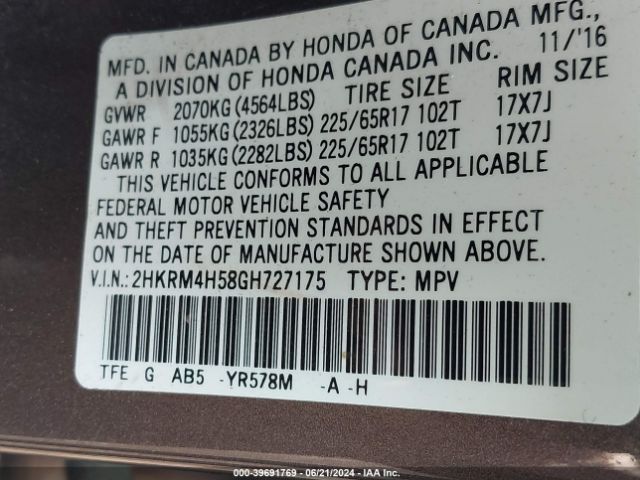 2HKRM4H58GH727175 Honda CR-V EX