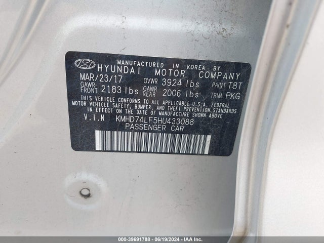 Hyundai ELANTRA SE 2017 KMHD74LF5HU433088 Image 9