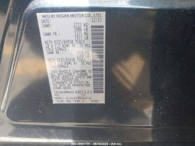 5N1AR2MNXGC607121 Nissan Pathfinder Platinum/s/sl/sv