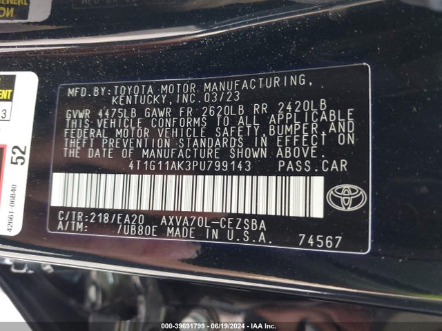 Toyota CAMRY SE 2023 4T1G11AK3PU799143 Image 9