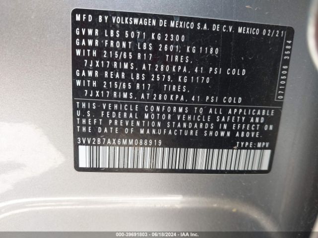 3VV2B7AX6MM088919 Volkswagen Tiguan