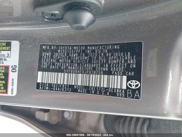 Toyota COROLLA LE 2018 5YFBURHEXJP828758 Image 9
