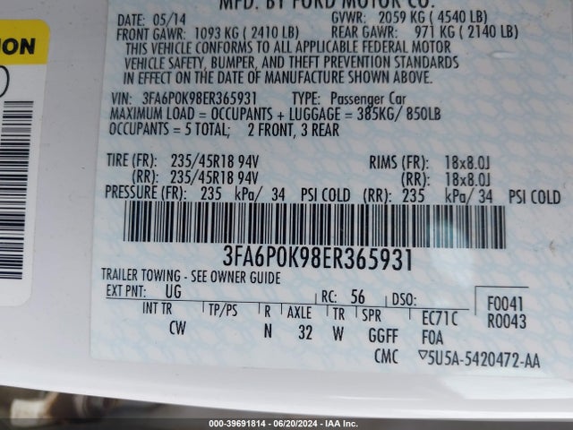Ford Fusion Titanium 2014 3FA6P0K98ER365931 Image 9