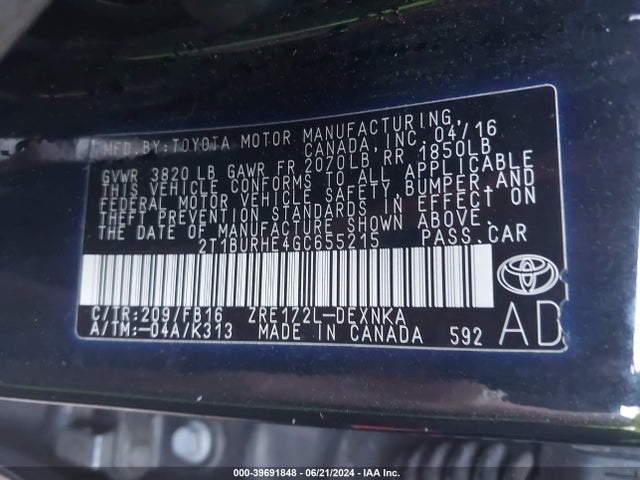 Toyota COROLLA LE 2016 2T1BURHE4GC655215 Image 9