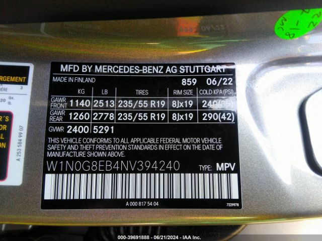 W1N0G8EB4NV394240 Mercedes-Benz Glc 300 4matic Suv
