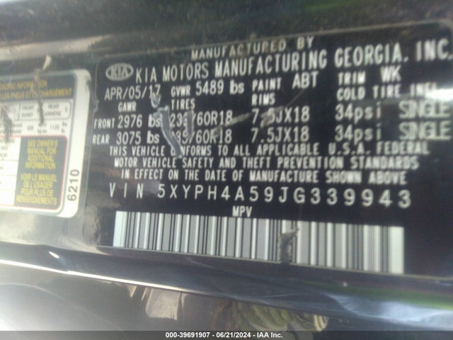 KIA Sorento 3.3l Ex 2018 5XYPH4A59JG339943 Image 9
