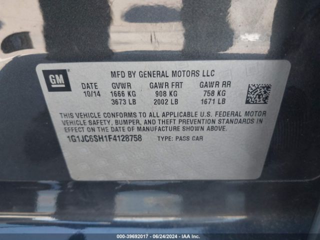 1G1JC6SH1F4128758 Chevrolet Sonic Lt Auto