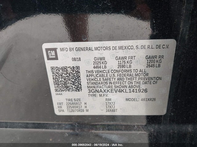 Chevrolet EQUINOX LT 2019 3GNAXKEV4KL141926 Image 7
