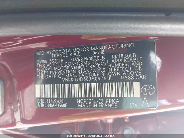 VNKKTUD30JA097618 Toyota YARIS L