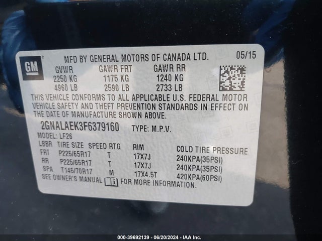 Chevrolet EQUINOX LS 2015 2GNALAEK3F6379160 Image 9