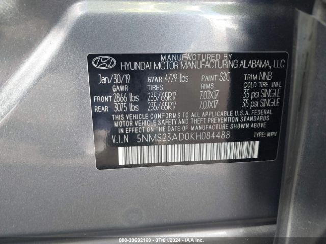 5NMS23AD0KH084488 Hyundai Santa Fe Se