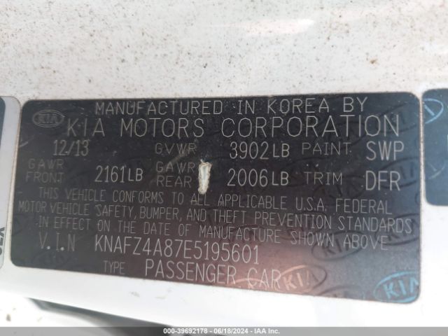 KNAFZ4A87E5195601 KIA FORTE EX