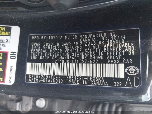 Toyota Corolla S Plus 2015 2T1BURHE4FC273622 Image 9