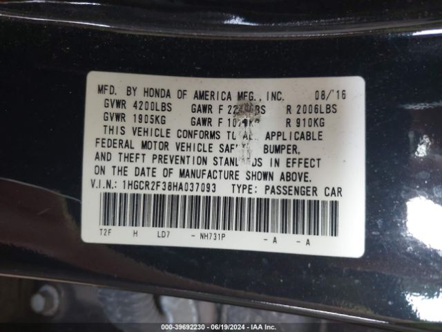 1HGCR2F38HA037093 Honda ACCORD LX