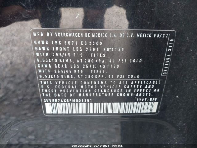 3VV8B7AX8PM006851 Volkswagen Tiguan 2.0t Se R-line Black