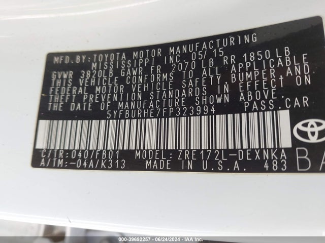 Toyota COROLLA LE 2015 5YFBURHE7FP323994 Image 9