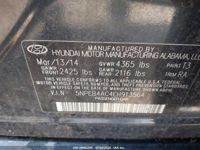 5NPEB4AC4EH913564 Hyundai SONATA GLS