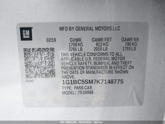 1G1BC5SM7K7148775 Chevrolet CRUZE LS