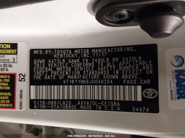 4T1B11HK6JU040204 Toyota a25a-fks