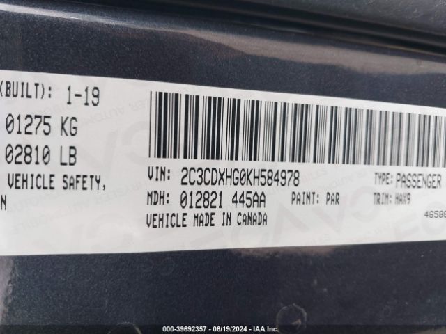 2C3CDXHG0KH584978 Dodge Charger Gt Rwd