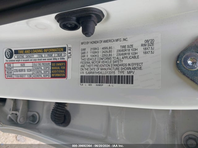 5J6RW1H5XLL013315 Honda Cr-v 2wd Ex