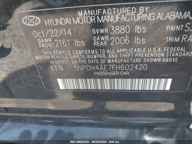 Hyundai ELANTRA SE 2015 5NPDH4AE7FH602420 Image 9
