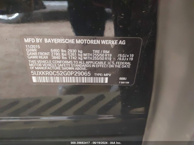 BMW X5 Xdrive35i 2016 5UXKR0C52G0P29065 Image 9