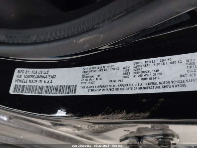 1C6SRFJM4NN415102 RAM 1500 Laramie  4x4 5'7 Box