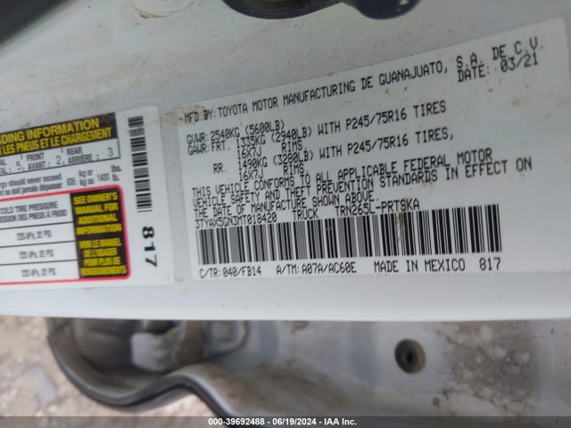 Toyota Tacoma Sr 2021 3TYAX5GN3MT018420 Image 9