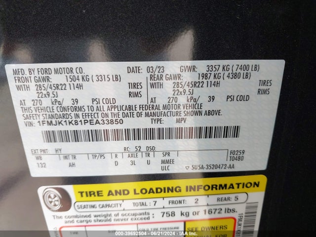 Ford Expedition Limited Max 2023 1FMJK1K81PEA33850 Image 9